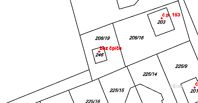 Šlapanov 44578512 na parcele st. 246 v KÚ Šlapanov, Katastrální mapa