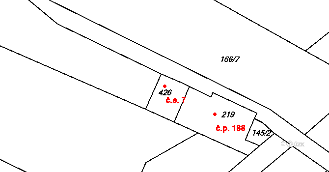 Chuchelna 7 na parcele st. 426 v KÚ Chuchelna, Katastrální mapa