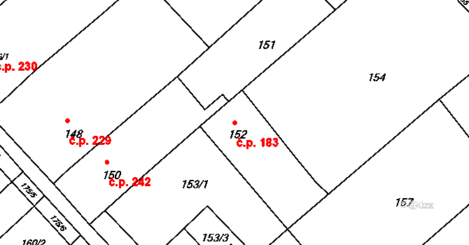 Kobeřice u Brna 183 na parcele st. 152 v KÚ Kobeřice u Brna, Katastrální mapa