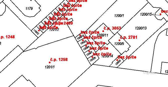Teplice 45139512 na parcele st. 1200/3 v KÚ Teplice, Katastrální mapa