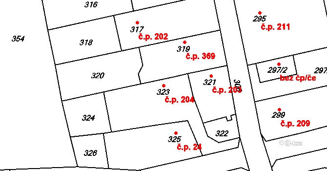 Štěpánkovice 204 na parcele st. 323 v KÚ Štěpánkovice, Katastrální mapa