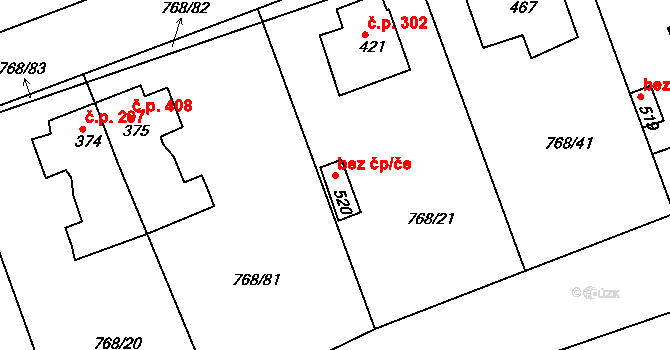 Merklín 46227512 na parcele st. 520 v KÚ Merklín u Přeštic, Katastrální mapa