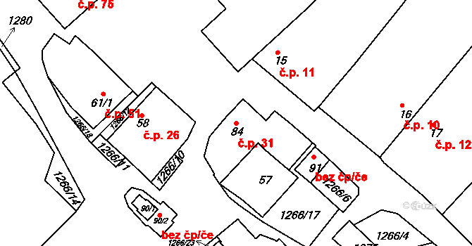 Hostětín 31 na parcele st. 84 v KÚ Hostětín, Katastrální mapa
