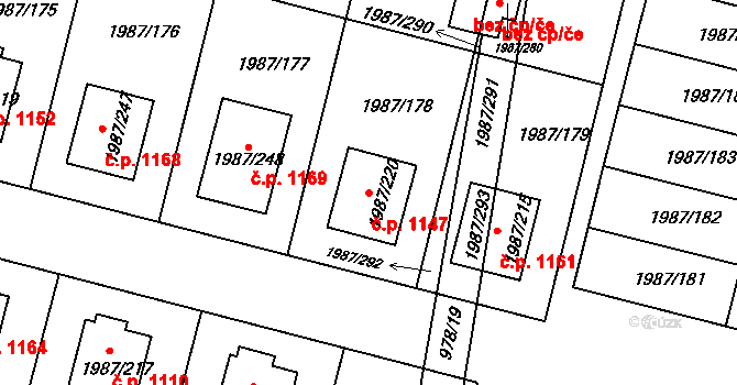 Nýřany 1147 na parcele st. 1987/220 v KÚ Nýřany, Katastrální mapa