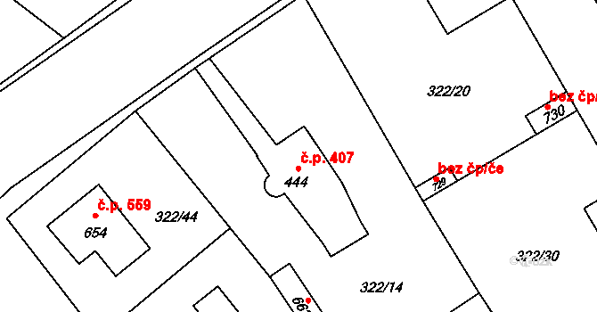 Velim 407 na parcele st. 444 v KÚ Velim, Katastrální mapa