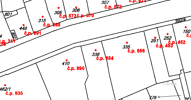Kralupy nad Vltavou 654 na parcele st. 336 v KÚ Lobeč, Katastrální mapa
