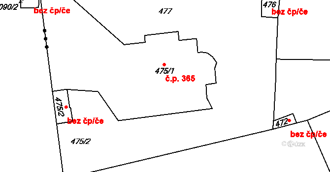 Všenory 365 na parcele st. 475/1 v KÚ Všenory, Katastrální mapa
