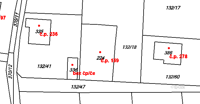 Chotoviny 159 na parcele st. 224 v KÚ Chotoviny, Katastrální mapa