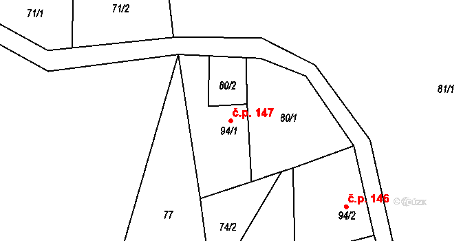 Kytlice 147 na parcele st. 94/1 v KÚ Falknov, Katastrální mapa