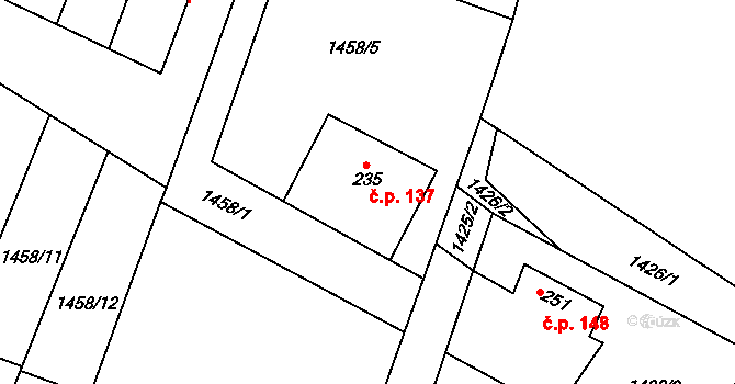 Malý Bor 137 na parcele st. 235 v KÚ Malý Bor, Katastrální mapa