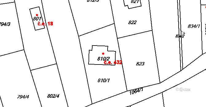 Popůvky 432 na parcele st. 810/2 v KÚ Popůvky u Brna, Katastrální mapa