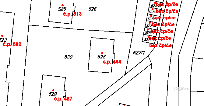 Rájec 484, Rájec-Jestřebí na parcele st. 528 v KÚ Rájec nad Svitavou, Katastrální mapa
