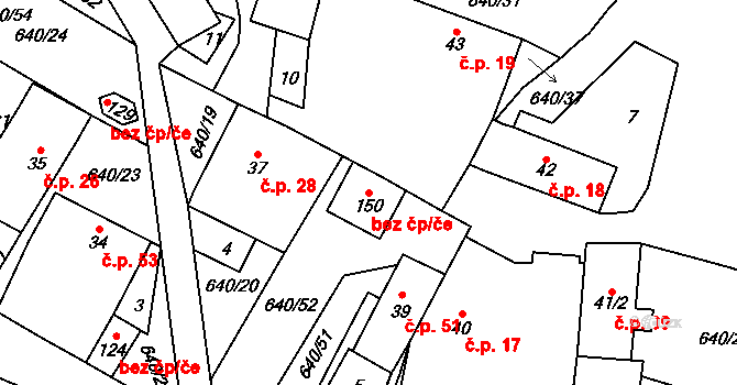 Chotěboř 81231512 na parcele st. 150 v KÚ Střížov u Chotěboře, Katastrální mapa