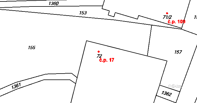 Kamenka 17, Odry na parcele st. 72 v KÚ Kamenka, Katastrální mapa