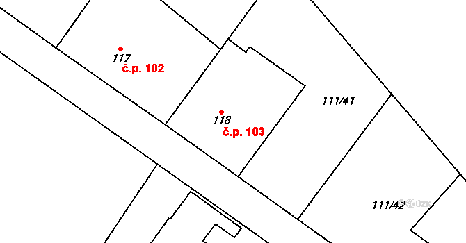 Všetaty 103 na parcele st. 118/1 v KÚ Všetaty u Rakovníka, Katastrální mapa