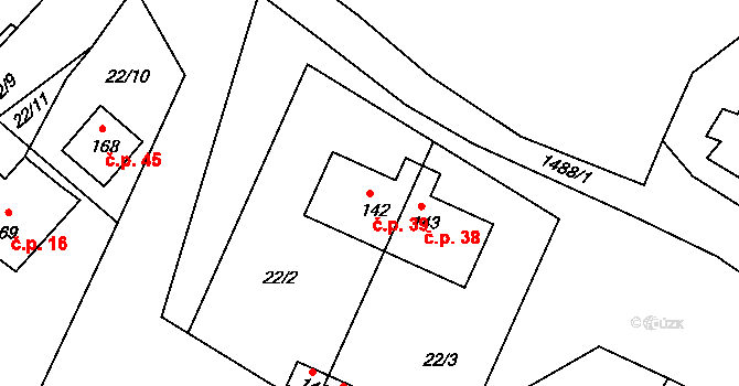 Těchoraz 39, Vyšší Brod na parcele st. 142 v KÚ Herbertov, Katastrální mapa