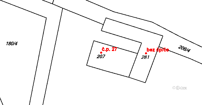Blažejovice 27, Zbytiny na parcele st. 207 v KÚ Zbytiny, Katastrální mapa