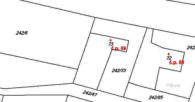 Petrovice 59, Humpolec na parcele st. 73 v KÚ Petrovice u Humpolce, Katastrální mapa