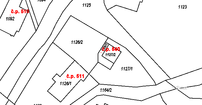 Haukovice 540, Újezd na parcele st. 1127/2 v KÚ Újezd u Uničova, Katastrální mapa