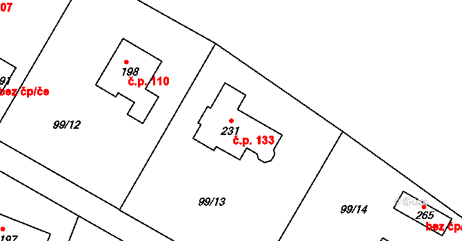 Lipoltice 133 na parcele st. 231 v KÚ Lipoltice, Katastrální mapa