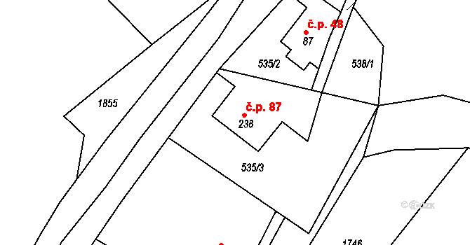 Skuhrov nad Bělou 87 na parcele st. 238 v KÚ Skuhrov nad Bělou, Katastrální mapa