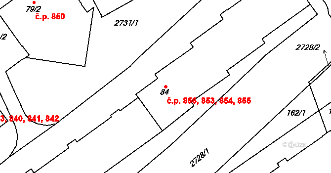 Dobruška 853,854,855,856 na parcele st. 84 v KÚ Dobruška, Katastrální mapa