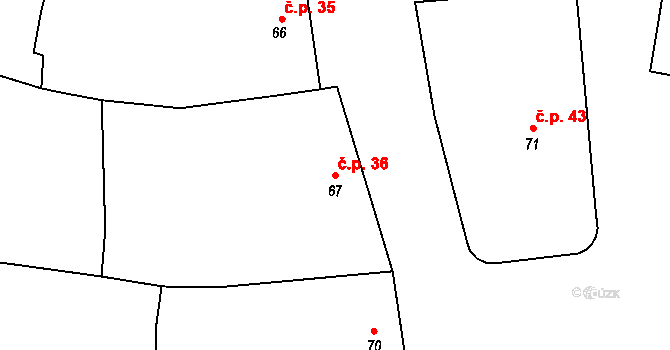 Zahnašovice 36 na parcele st. 67 v KÚ Zahnašovice, Katastrální mapa