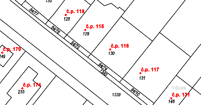 Dřevnovice 116 na parcele st. 130 v KÚ Dřevnovice, Katastrální mapa