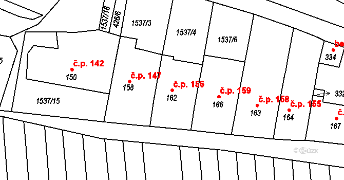 Hluboké Mašůvky 156 na parcele st. 162 v KÚ Hluboké Mašůvky, Katastrální mapa