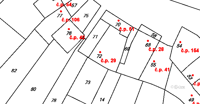 Přerov XII-Žeravice 29, Přerov na parcele st. 72 v KÚ Žeravice, Katastrální mapa