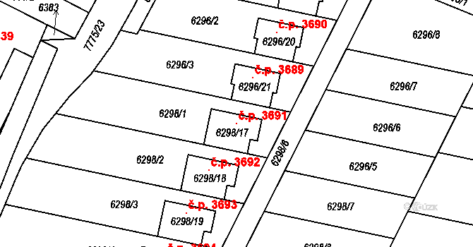 Frýdek 3691, Frýdek-Místek na parcele st. 6298/17 v KÚ Frýdek, Katastrální mapa