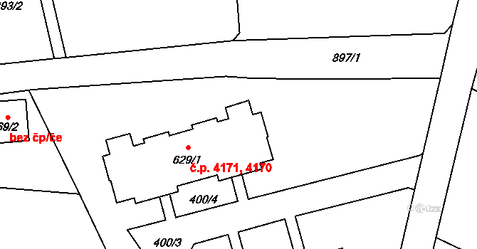Kokonín 4170,4171, Jablonec nad Nisou na parcele st. 629/1 v KÚ Kokonín, Katastrální mapa