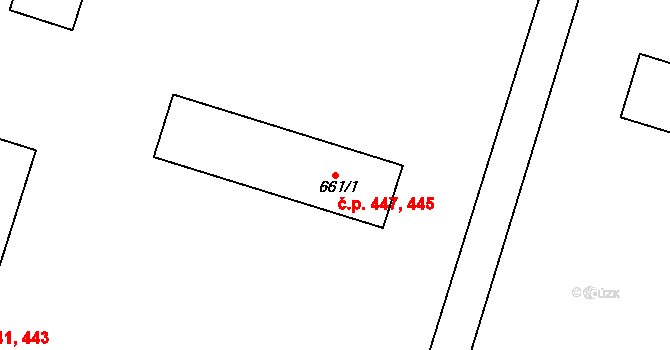 Dědice 445,447, Vyškov na parcele st. 661/1 v KÚ Dědice u Vyškova, Katastrální mapa