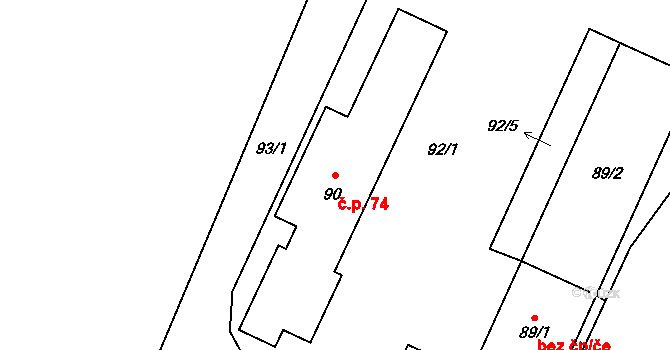 Hnojník 74 na parcele st. 90/1 v KÚ Hnojník, Katastrální mapa