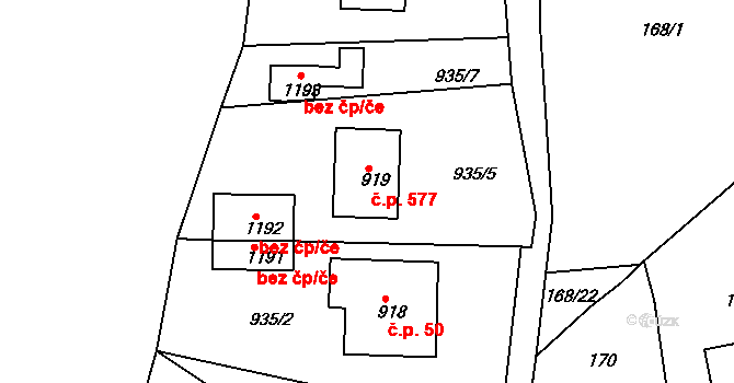 Hejnice 577 na parcele st. 919 v KÚ Hejnice, Katastrální mapa