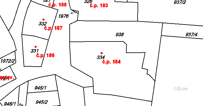 Náměšť na Hané 184 na parcele st. 334 v KÚ Náměšť na Hané, Katastrální mapa