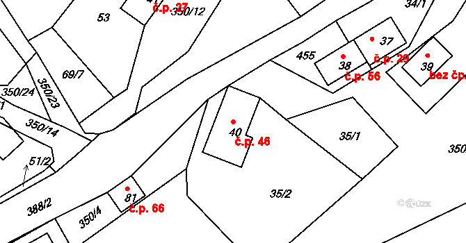 Častolovice 46, Česká Lípa na parcele st. 40 v KÚ Častolovice u České Lípy, Katastrální mapa