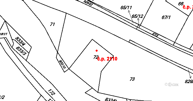 Rožnov pod Radhoštěm 2110 na parcele st. 72 v KÚ Hážovice, Katastrální mapa