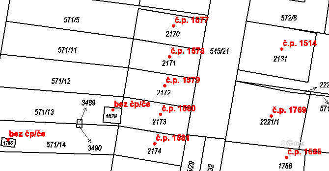 Hořice 1579 na parcele st. 2172 v KÚ Hořice v Podkrkonoší, Katastrální mapa