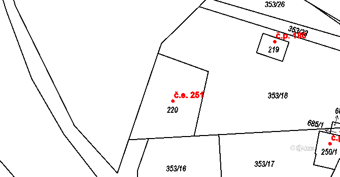 Chocerady 251 na parcele st. 220 v KÚ Chocerady, Katastrální mapa
