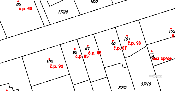 Polabec 86, Poděbrady na parcele st. 91 v KÚ Polabec, Katastrální mapa
