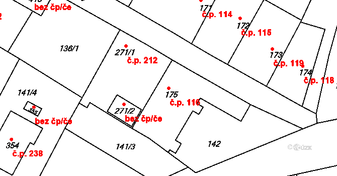 Žehuň 116 na parcele st. 175 v KÚ Žehuň, Katastrální mapa
