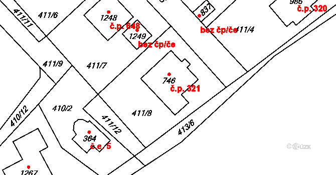 Velké Popovice 321 na parcele st. 746 v KÚ Velké Popovice, Katastrální mapa