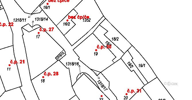 Kozlov 30, Střelské Hoštice na parcele st. 19 v KÚ Kozlov nad Otavou, Katastrální mapa