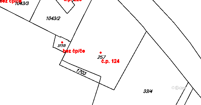 Lnáře 124 na parcele st. 257 v KÚ Lnáře, Katastrální mapa