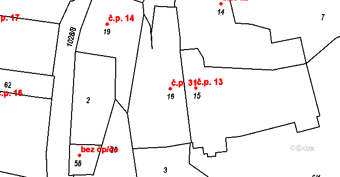Metly 31, Předmíř na parcele st. 16 v KÚ Metly, Katastrální mapa
