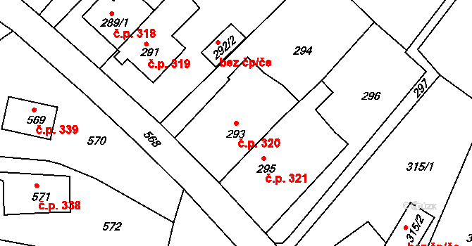 Miřetice u Klášterce nad Ohří 320, Klášterec nad Ohří na parcele st. 293 v KÚ Miřetice u Klášterce nad Ohří, Katastrální mapa