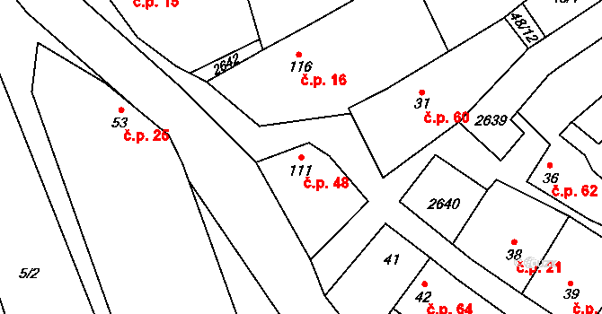 Hruška 48 na parcele st. 111 v KÚ Hruška, Katastrální mapa