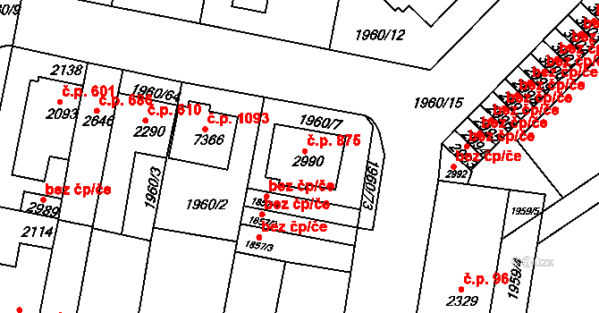Borovina 875, Třebíč na parcele st. 2990 v KÚ Třebíč, Katastrální mapa