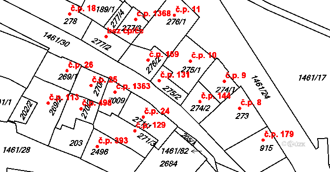 Horka-Domky 131, Třebíč na parcele st. 275/2 v KÚ Třebíč, Katastrální mapa